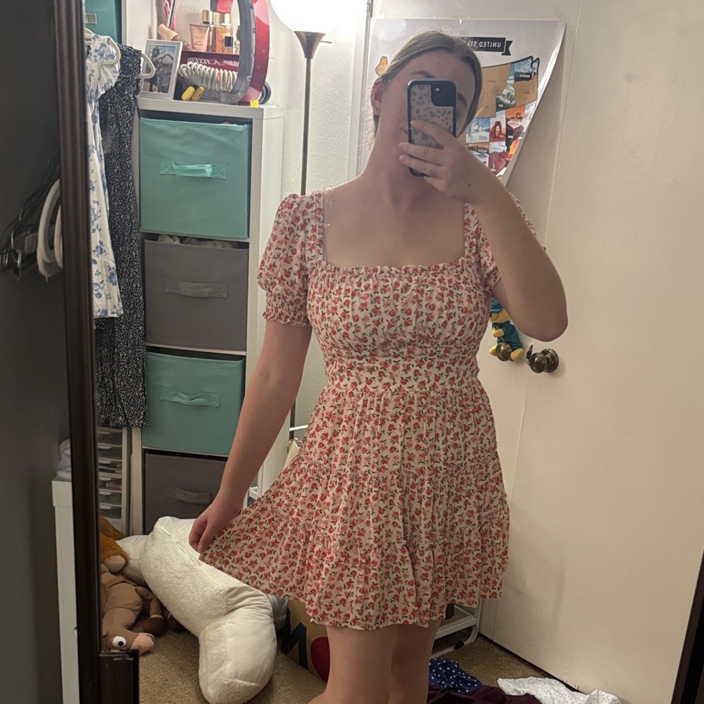Floral Square-Neck Mini Dress - Pink/White